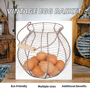 Customized Home Metal <b>Egg</b> Storage Basket Vintage Farmhouse Design <b>Eco</b>-Friendly Multifunction for Carrying Collecting Food - Product Image 2