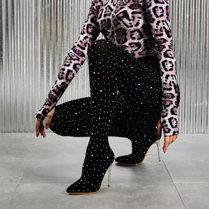 Primavera 2025, nuevos Pantalones de mujer a la moda <span class=keywords><strong>con</strong></span> diamantes de lujo, <span class=keywords><strong>botas</strong></span> <span class=keywords><strong>con</strong></span> tacones finos puntiagudos, <span class=keywords><strong>botas</strong></span> de tacón alto de gran tamaño para mujer - Product Image 5