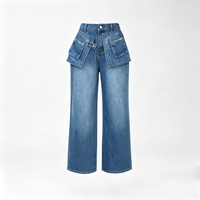 Jean droit ample décontracté taille mi-haute à double poche pour femme, style urbain
