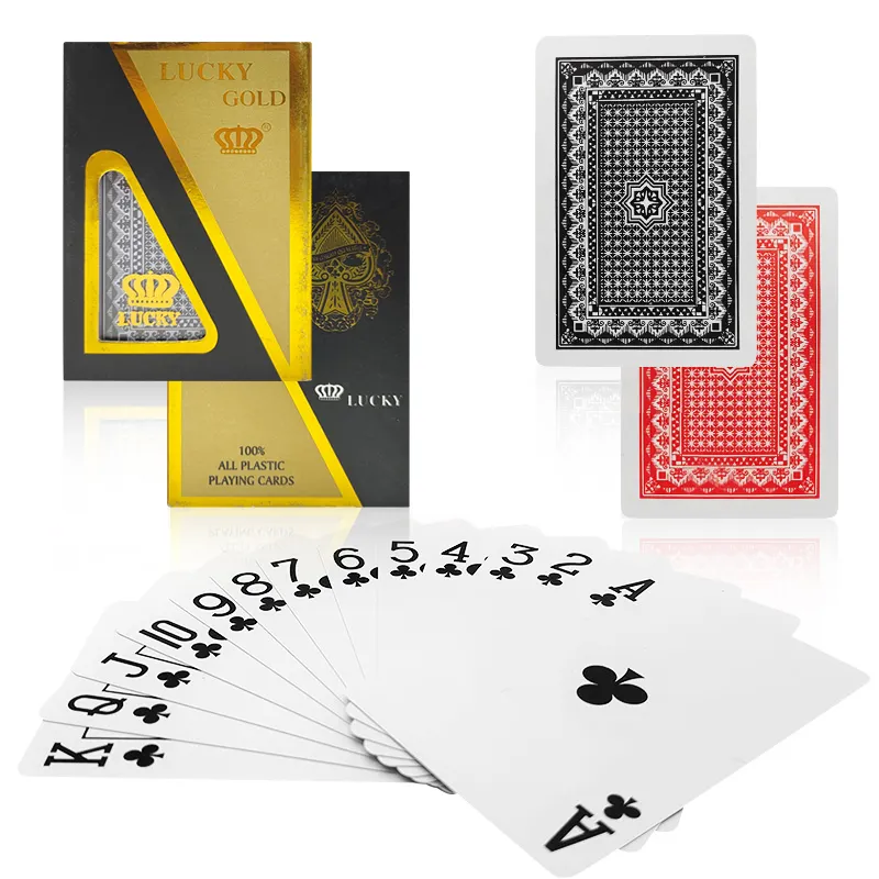 Juego de cartas con logotipo personalizado, venta al por mayor, cartas de póker de Casino, PVC, impermeables, 100%