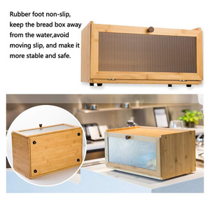 Bamboo Bread Box With Window Large Capacity <b>Kitchen</b> Storage Organizer Rectangle Shape Natural Color Lid - Product Image 3