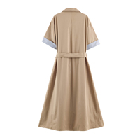 Robes longues décontractées d'été pour femmes, couleur kaki, col rabattu, boutonnées, avec ceinture, manches courtes, style tendance