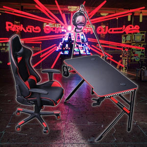 Ensemble <span class=keywords><strong>Chaise</strong></span> et Table de <span class=keywords><strong>Gaming</strong></span> Haut de Gamme en Métal et MDF, Grande Taille, avec Éclairage RGB Réglable, Extensible, et Support Casque pour Bureau - Product Image 3