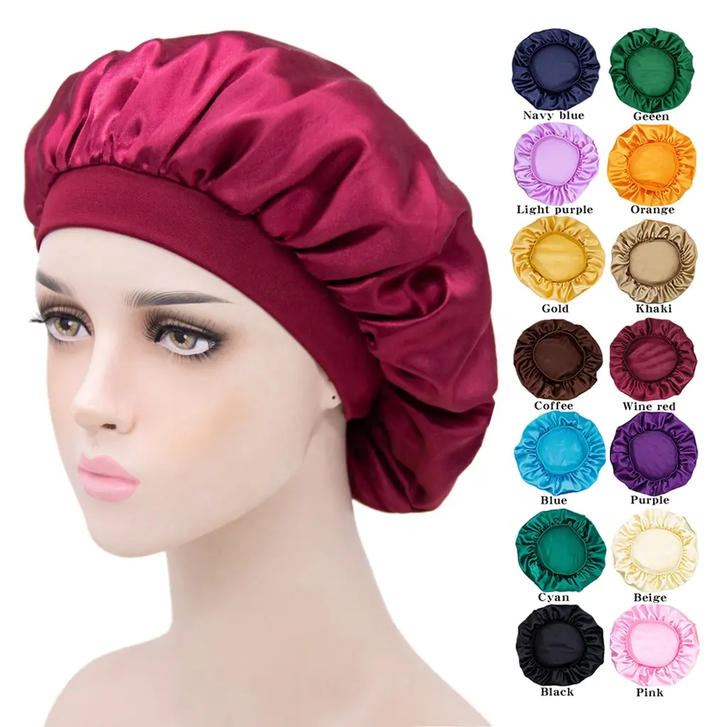 promotion protect big Large size Luxury Women Head Cover hatSatin Silk Design Custom Logo Adjustable Cap Sleep Hair Bonnets cap