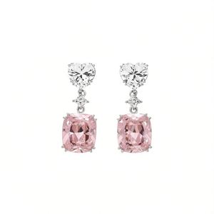 Orecchini Pendenti con Diamante Rosa in Argento 925, Forma a Cuore, Quarzo Rosa con Montatura a Griffe, Gioielli Romantici da Sposa per Donne - Product Image 1