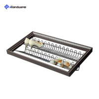 Alandwares Panier de rangement télescopique en aluminium couleur moka à double amortisseur pour tiroir, simple, peu encombrant, à fixation murale, pour chaussures et armoire