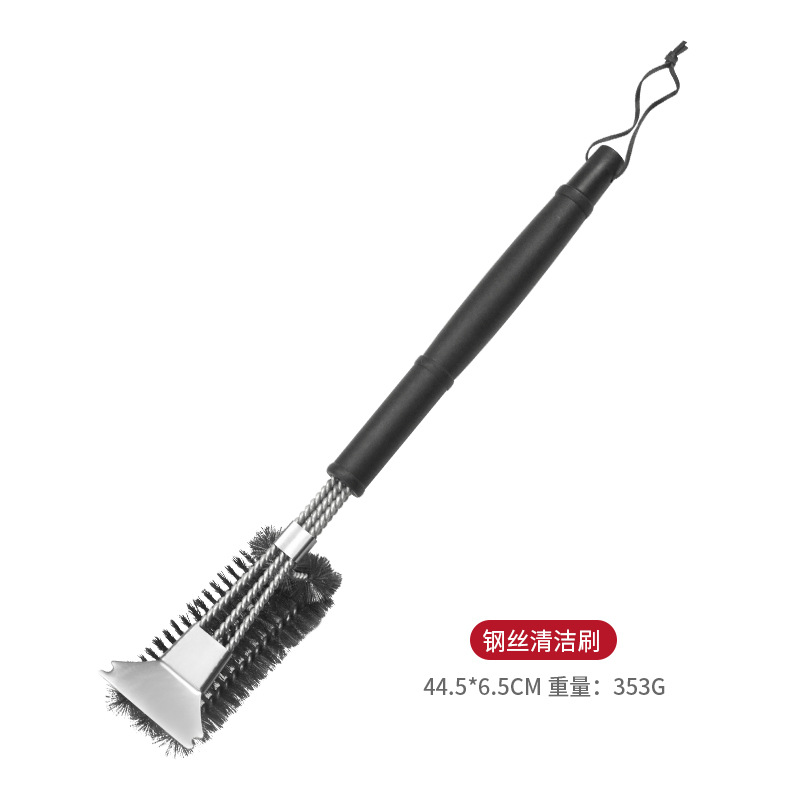 Three-head steel wire cleaning brush with shovel blade