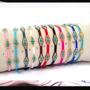 Fashion Glass Seed Beaded Woven Bohemian Elegant Charm Woven Jewelry <strong>Stack</strong> <strong>Bracelets</strong> Blue Handmade - Product Image 4