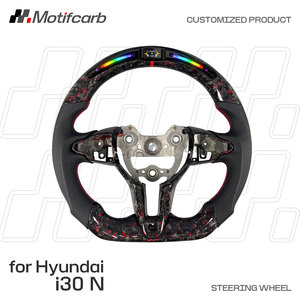 Volante de fibra de carbono forjado rojo personalizado para Hyundai N-Series Elantra N I30N I20N N-line con pantalla LED inteligente de RPM - Product Image 2