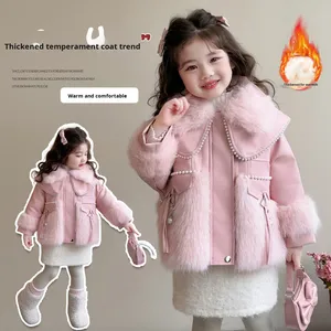 Cappotto da ragazza con collo di perle stampato in pelliccia sintetica con cerniera autunno inverno 2025 nuova moda coreana addensata <span class=keywords><strong>per</strong></span> bambine - Product Image 1