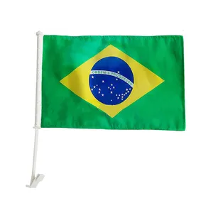 עיצוב מותאם אישית הדפסת משי ברזיל מדינה פוליאסטר ספורט רכב חלון לאומי דגל העולם עם מוט פלסטיק