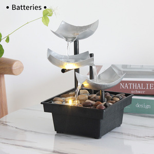 Fontaine d'eau de bureau avec rétroéclairage, design géométrique, décoration de bureau, cadeau - Product Image 1