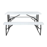 Ensemble table et bancs de pique-nique 4 places en plastique HDPE avec structure en fer, portable, design moderne, pour extérieur