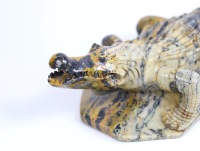 Sculpture de crocodile en turquoise jaune, figurine en pierre sculptée à la main, art animalier, décoration de bureau