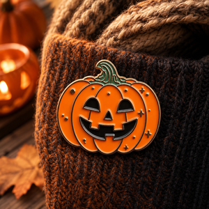 Épinglette en émail souple mignonne Citrouille Jack O'Lantern, motif visage de citrouille orange d'Halloween, badge de revers en métal, accessoire de fête pour pull tricoté - Product Image 1