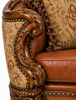 Ensemble de canapés en cuir traditionnel américain de luxe, cadre en bois sculpté à la main, patchwork en cuir de vache et oreillers à franges