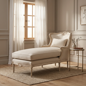 <b>Antique</b> Louis XV Reproduction Chaise Lounge Sofa <b>Bed</b> Wood and Fabric Tufted Furniture for Home or Hotel Use - Product Image 2