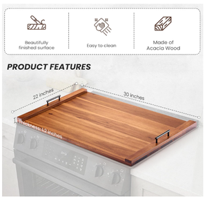 아카시아 나무 전기 스토브 커버, 가스 버너용 나무 스토브 커버 (주방용) - Product Image 2