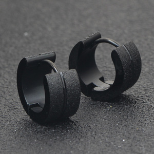 <b>Cuff</b> <b>Earrings</b> 4Mm Black Frosted Stainless Steel Geometric Shape For Women Wholesale - Product Image 2