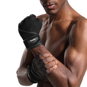 Guantes Deportivos Bao Dun, Medios Dedos, Negro y Marrón, con Soporte para Muñeca, para Gimnasio, Entrenamiento, Hombres Adultos - Product Image 2