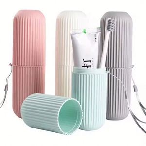 Portable Two-piece Modern Rectangle Leaf Shape Toothbrush <b>Dispenser</b> Case Travel Wash Cup Set Sustainable Plastic Dustproof - Product Image 1