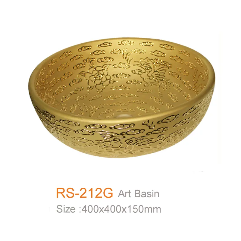 Lavabo de cerámica y oro de estilo real, cuenco de arte de Color Flor de lujo, venta al por mayor