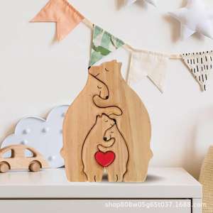 Ornement Puzzle Famille d'Ours en Bois, Pin Massif, Design Rustique, Décoration de Salon, Cadeau pour la Saint-Valentin - Product Image 3