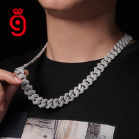Promotion Collier Chaîne Maille Cubaine à Griffes en Argent Massif 925 Plaqué Rhodium, Sertie de Moissanite Ronde de Tailles Mixtes Certifiée GRA, Style Hip Hop Lourd