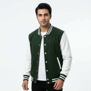 Veste universitaire personnalisée pour homme, corps en laine avec manches en cuir, veste d'hiver et d'automne pour homme, broderie, patch, veste de style Letterman - Product Image 1