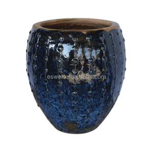 Pot de fleurs vintage en céramique émaillée avec doubles poignées latérales, grand et haut, pour aménagement paysager - Product Image 4