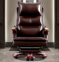 2025 Chaise de directeur en cuir véritable marron durable Chaise de patron inclinable de direction moderne avec repose-pieds ergonomique