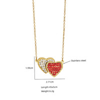 Collier pendentif double cœur vierge personnalisable par gravure laser, en acier inoxydable miroir plaqué or 18K PVD, étanche, en stock