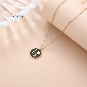 Collares de Moda de Acero Inoxidable con Disco Redondo Esmaltado con la Frase 'Te Amo', Chapados en Oro de 18k, Antideslustre - Product Image 2
