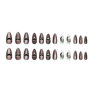 Faux ongles à presser en amande, <span class=keywords><strong>violet</strong></span> <span class=keywords><strong>foncé</strong></span>, effet œil de chat, cœur creux, papillon, strass, réutilisables, pour manucure DIY - Product Image 5