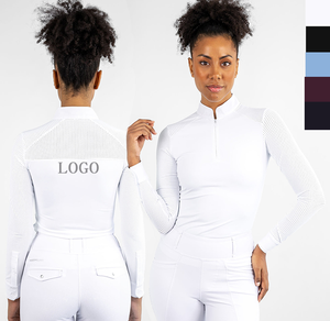 Beyaz kadın atlı uzun kollu gömlek örgü kumaş binicilik giysi üstleri göstermek için gömlek sürme baz katman binicilik - Product Image 1