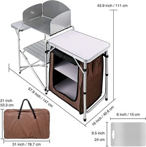 Tavolo da Cucina Pieghevole Portatile per Esterni, Stazione di Cottura in Alluminio con Organizer e Ganci per Paravento per BBQ - Product Image 5