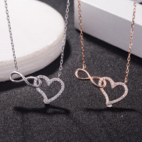 Guantang 925 Sterling Zilver Rosegoud CZ Hartvormige Hangertje Ketting Kristal Oneindigheid Hart Ketting voor Valentijnsdag Sieraden Cadeaus