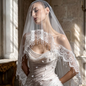 YouLaPan Velo de <span class=keywords><strong>mantilla</strong></span> victoriano con gotas de cristal colgantes, sin peine, accesorio de boda vintage para ceremonia en iglesia V395 - Product Image 1