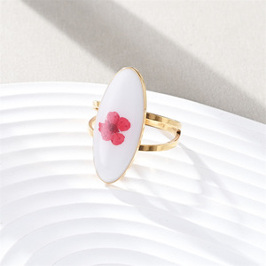 Anillo de acero inoxidable con goteo de aceite personalizado, flor ovalada, luz Simple, anillo de flores secas inmortales de lujo para mujer, venta al por mayor - Product Image 2