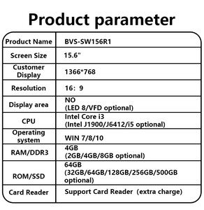Fabricant de terminal tactile capacitif de 15.6 pouces window-10 Single Screen Pos System avec I3 I5 CPU - Product Image 6