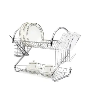 Casa cocina Rack de almacenamiento de 2-niveles S tipo de Metal de alambre Wesh secado Dish Rack