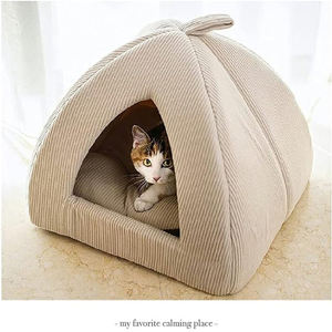 Venta al por mayor personalizado interior invierno beige felpa gato caja cama casa comodidad acogedora calmante camas para mascotas para perros y gatos - Product Image 5