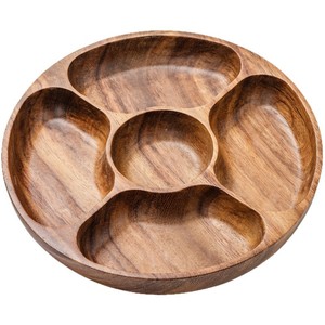 Ensemble de plateaux de service en bois de noyer, ronds et ovales, avec compartiments, pour le thé, les collations, usage hôtelier - Product Image 5