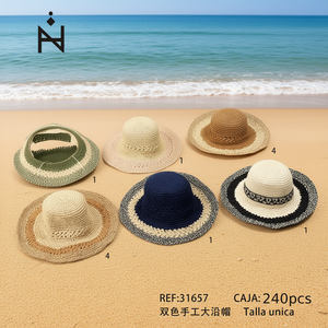 Sombrero de Paja de Ala Ancha Hecho a Mano en Dos Tonos, Unisex, para Playa, Protección Solar, Talla Única - Product Image 3