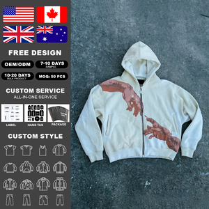 Sweat à capuche zippé surdimensionné en molleton 100 % coton, coupe personnalisée, style Y2K Hip Hop Rétro Streetwear, broderie, délavage acide, pour homme - Product Image 3