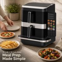 Friteuse à air électrique moderne 7L+5L à triple panier, sans huile, avec double tiroir, plateau à pizza 12 pouces, écran tactile et protection contre la surchauffe