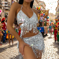 Ensemble de bikini à franges et sequins pour femme, tenue de lundi du Carnaval de Trinité, maillot de bain caribéen à col halter, costume de performance personnalisé pour festival