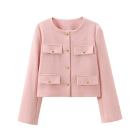 Dropshipping Shopify Fulfillment Agent 2025 Femmes Mode Casual Versatile Col Rond Flip Décoration Costume Court Manteau