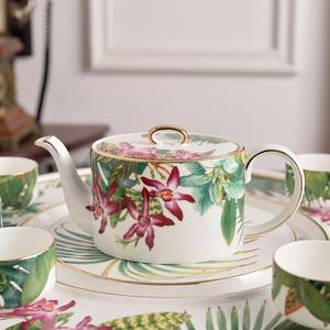 Service à thé de luxe en porcelaine fine, 10 pièces, en céramique artisanale avec motif forêt tropicale pour la décoration intérieure - Product Image 3