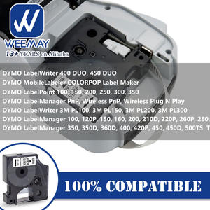 Weemay-Cassette de etiquetas Compatible con impresora <span class=keywords><strong>Dymo</strong></span> <span class=keywords><strong>D1</strong></span>, etiquetas estándar, Blanco en negro, 12mm x 7m, 45021 - Product Image 2